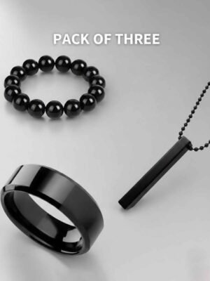 MLST-001-BK (1) Vertical Bar Boy's Pendant, Ring And Bracelet Set, Pack Of 3