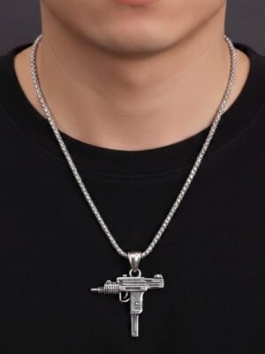 1 Pc Alloy Silver Plated Gun Design Pendant For Men