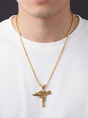 Army Style Gun Shaped Men Necklace~ Golden