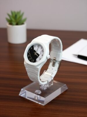 Men's Carbon Fiber White Marble Arabic Aura Watch